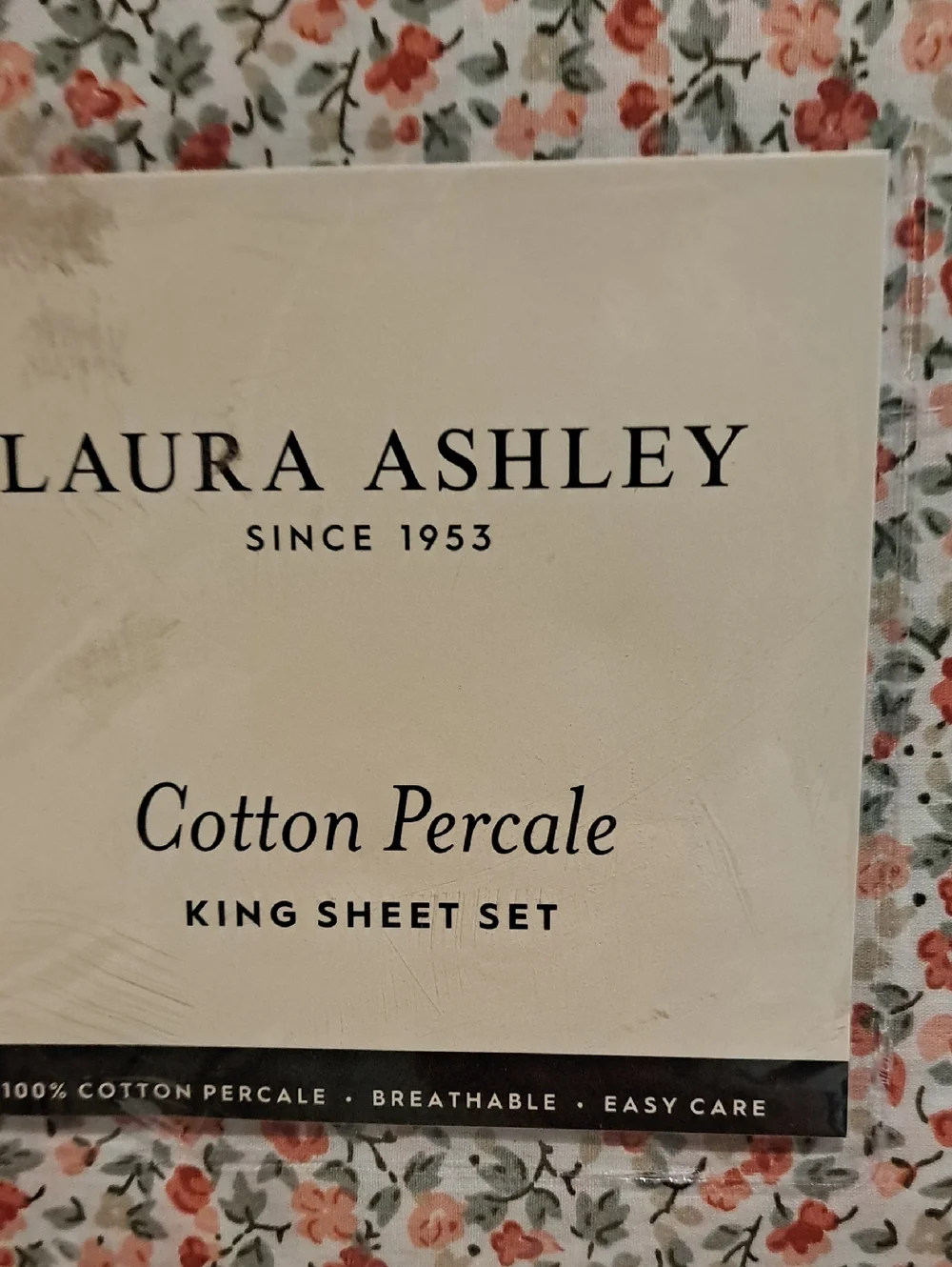 NIB NWT Floral Laura Ashley King Sheet Set. 100% Cotton Percale. - Picture 2 of 4